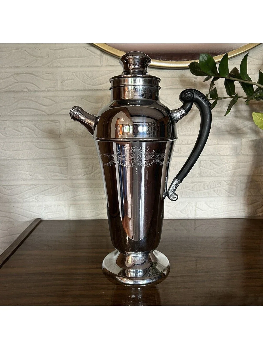 Vintage 1930s Art Deco Chrome Cocktail Shaker Pitcher LB Chromium Bakelite 12